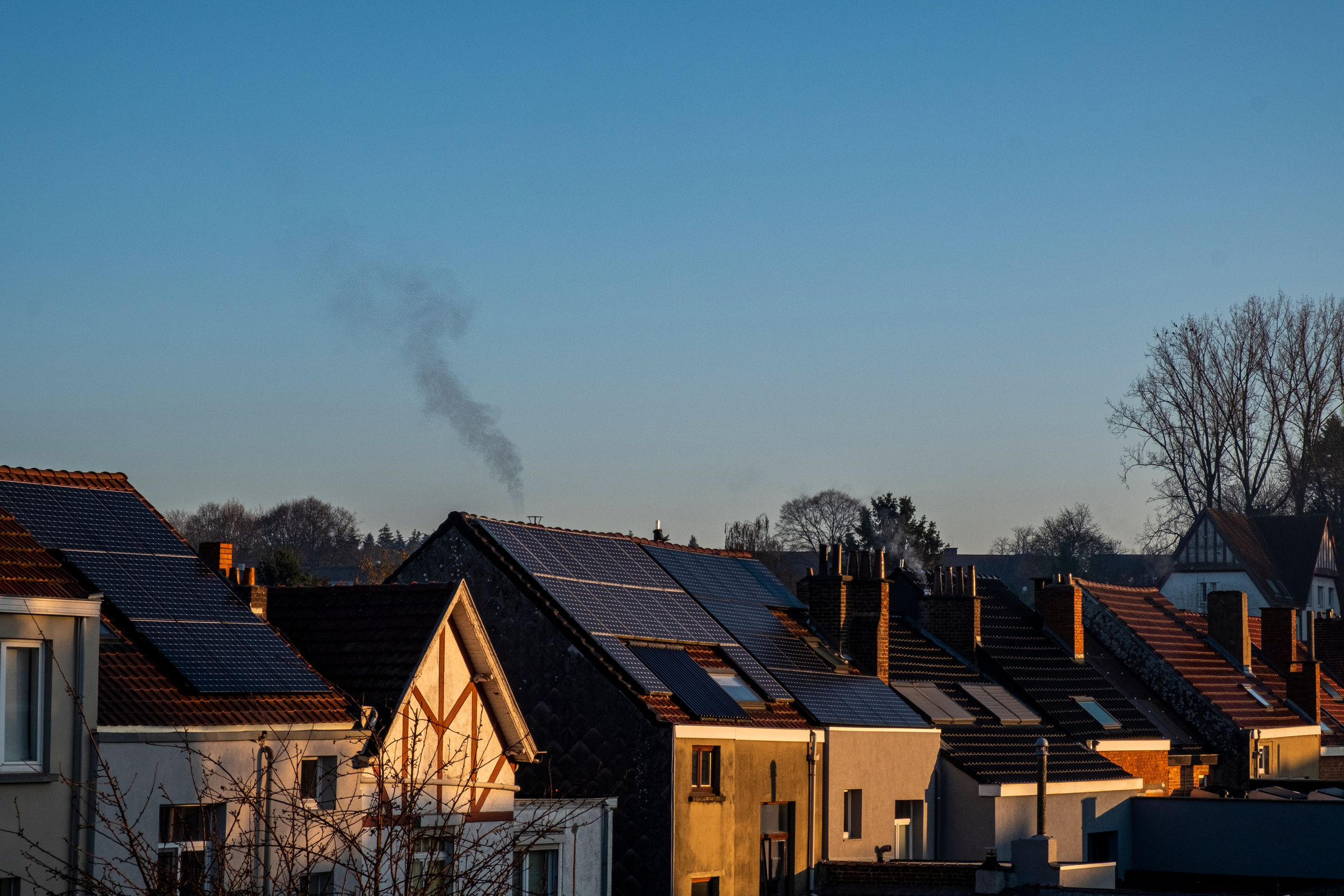 Houses with Solar Panels on Roofs 